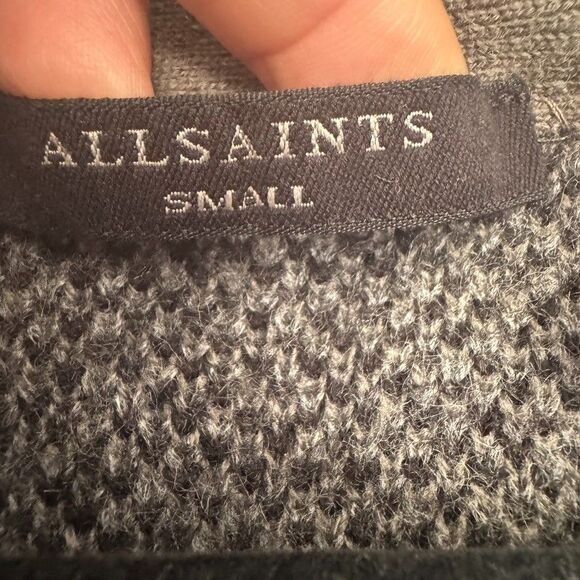 ALLSAINTS Women's Sz SMALL Grey Black Patterned V-Neck Wool Blend Cardigan $228 - Picture 7 of 10